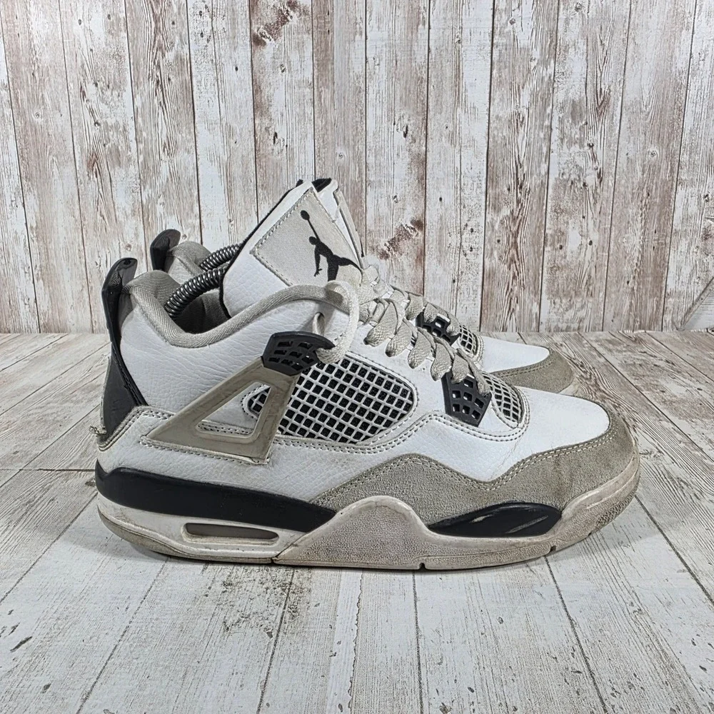 Jordan 4 Retro Military Black Kids Sneakers White Grey DH6927-111 Size 7Y